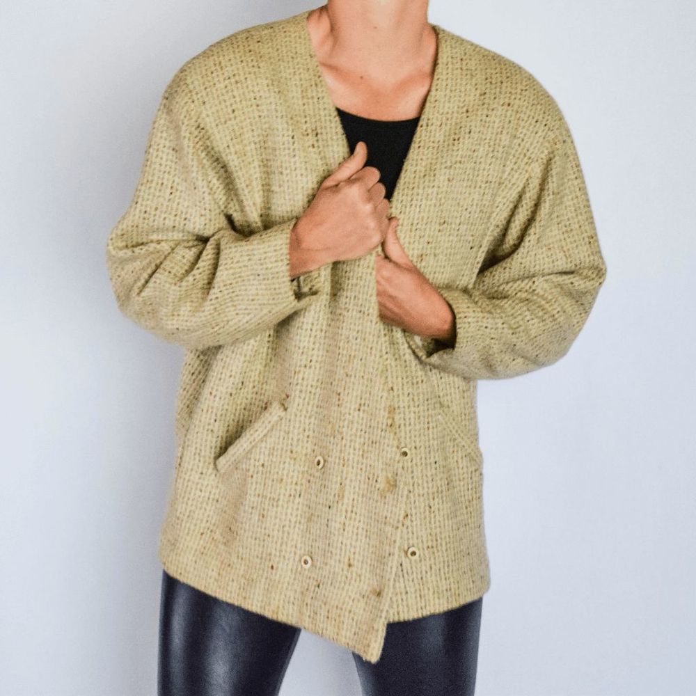 Vintage 80s Boxy Tweed Power Blazer with Shoulder Pads